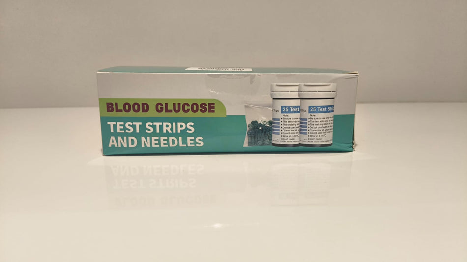 Blood Glucose Test Strips & Sterile Lancets Set - 50 Diabetes Test Strips (2 Vials of 25) with Sterile Needles for Blood Sugar Monitoring