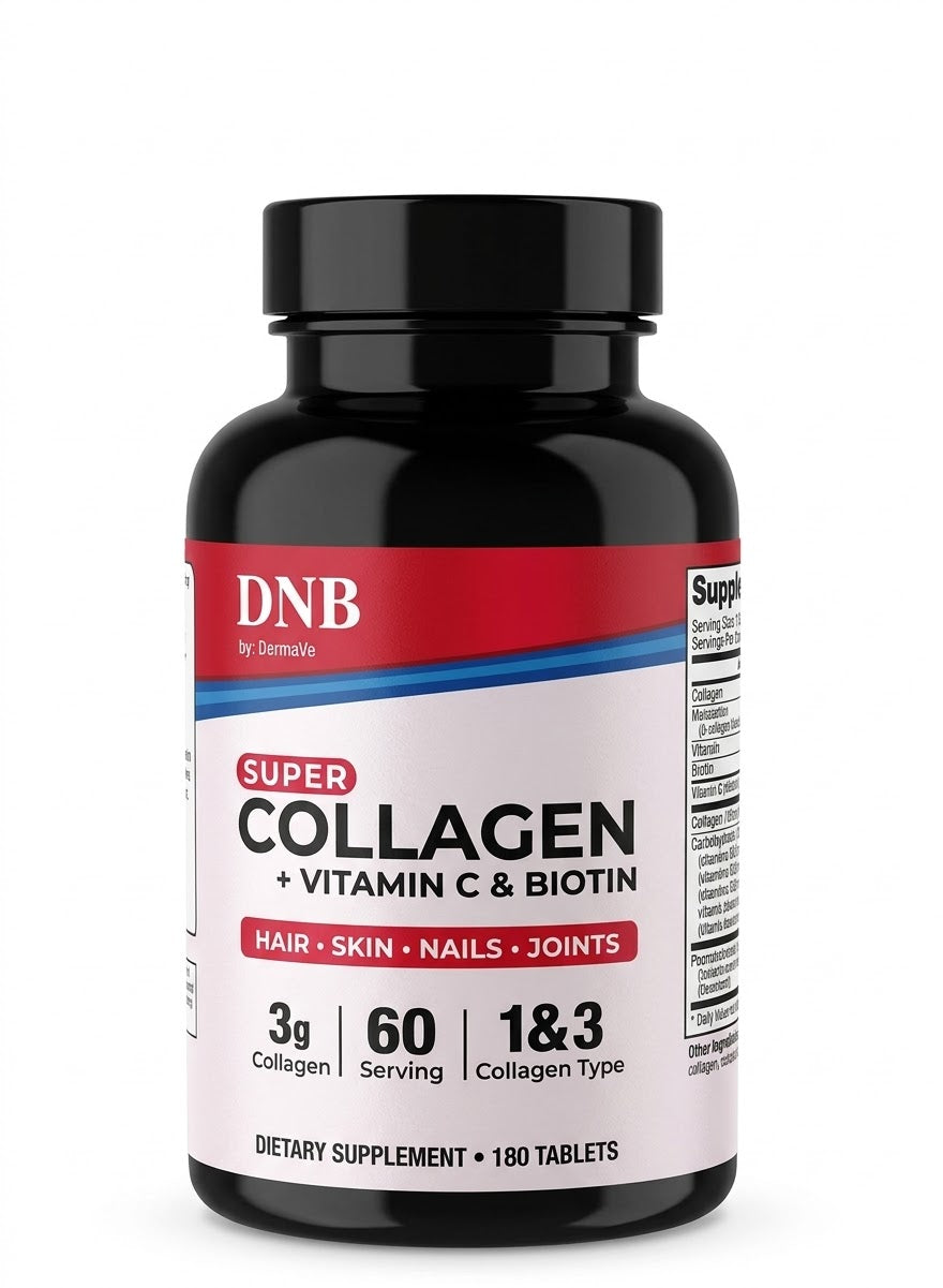 DNB Super Collagen Type 1 & 3 with Vitamin C & Biotin - 3G | 180 Tablets (60 Servings)