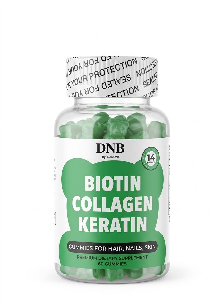 DNB Biotin Collagen Keratin Gummies for Hair, Nails & Skin | 14 Essential Nutrients Multivitamin Supplement - 60 Gummies (30 Servings)
