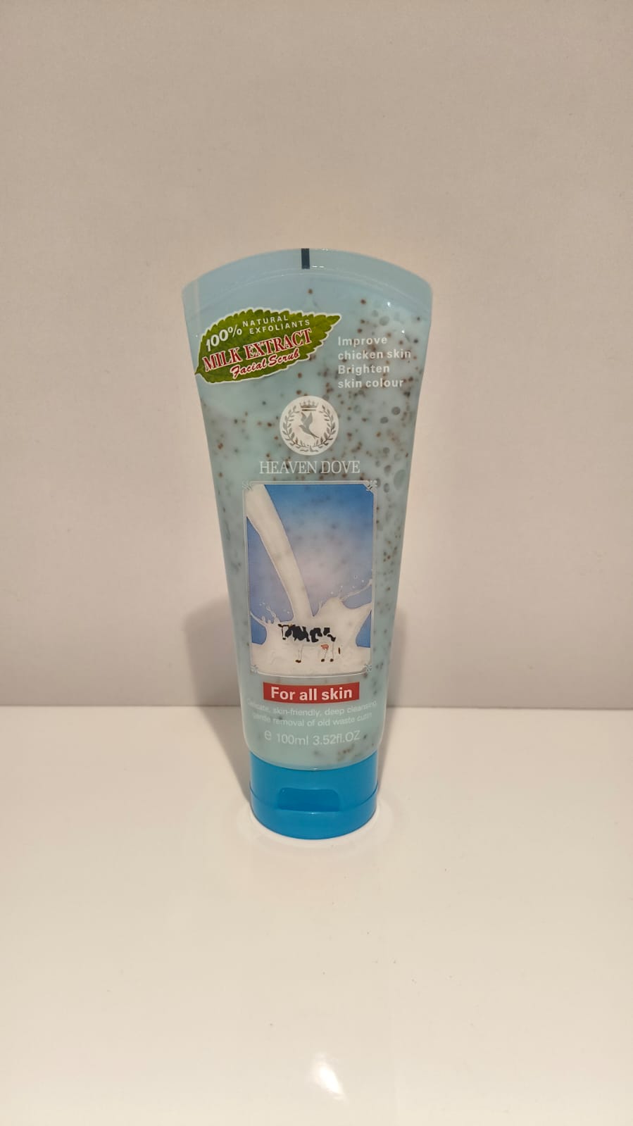 Heaven Dove Milk Extract Exfoliating Facial & Body Scrub – 100% Natural Exfoliant for Brightening & Rough Skin (100ml / 3.52 fl. oz.)