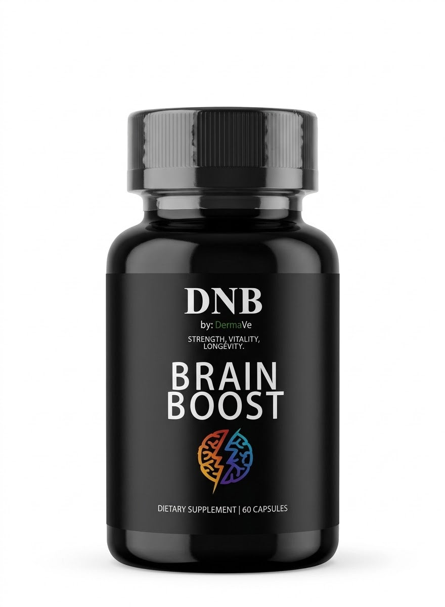 DNB by DermaVe Brain Boost - Brain & Focus Supplement (60 Capsules) | Nootropic Complex with Vitamin B12, Ginkgo Biloba, Bacopa Monnieri & Rhodiola Rosea