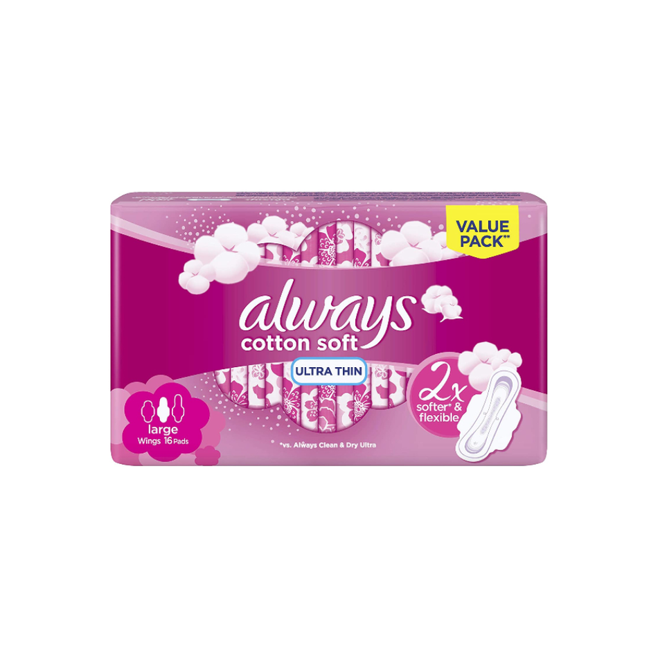 Always Cotton Soft Ultra Thin, Large Sanitary Pads, 16 Pads