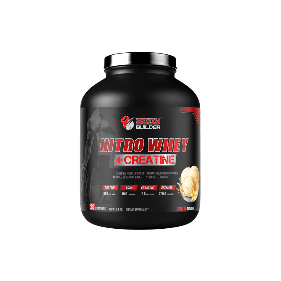 Body Builder Nitro Whey + Creatine - 31g Whey Protein, 5g (4 LB, Hazelnut)